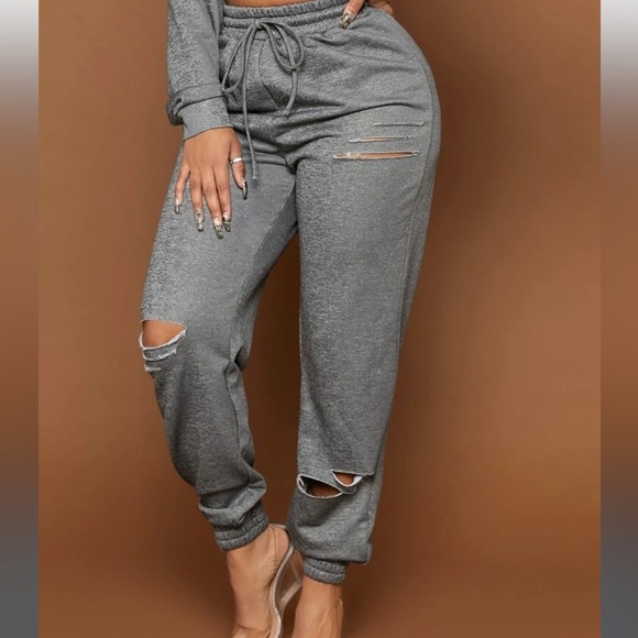 Drawstring Waist Ripped Sweatpants - Picture 3 of 3